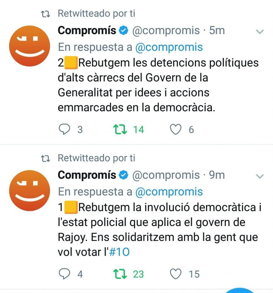 Tuits de Compromís que fueron borrados a los minutos de ser publicados Tuits de Compromís que fueron borrados a los minutos de ser publicados