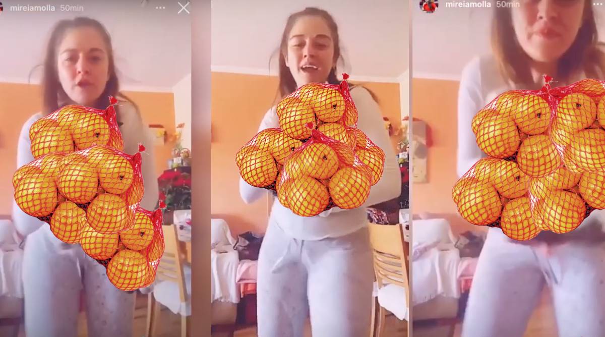 Mireia Mollà se graba bailando con naranjas como desagravio a los agricultores