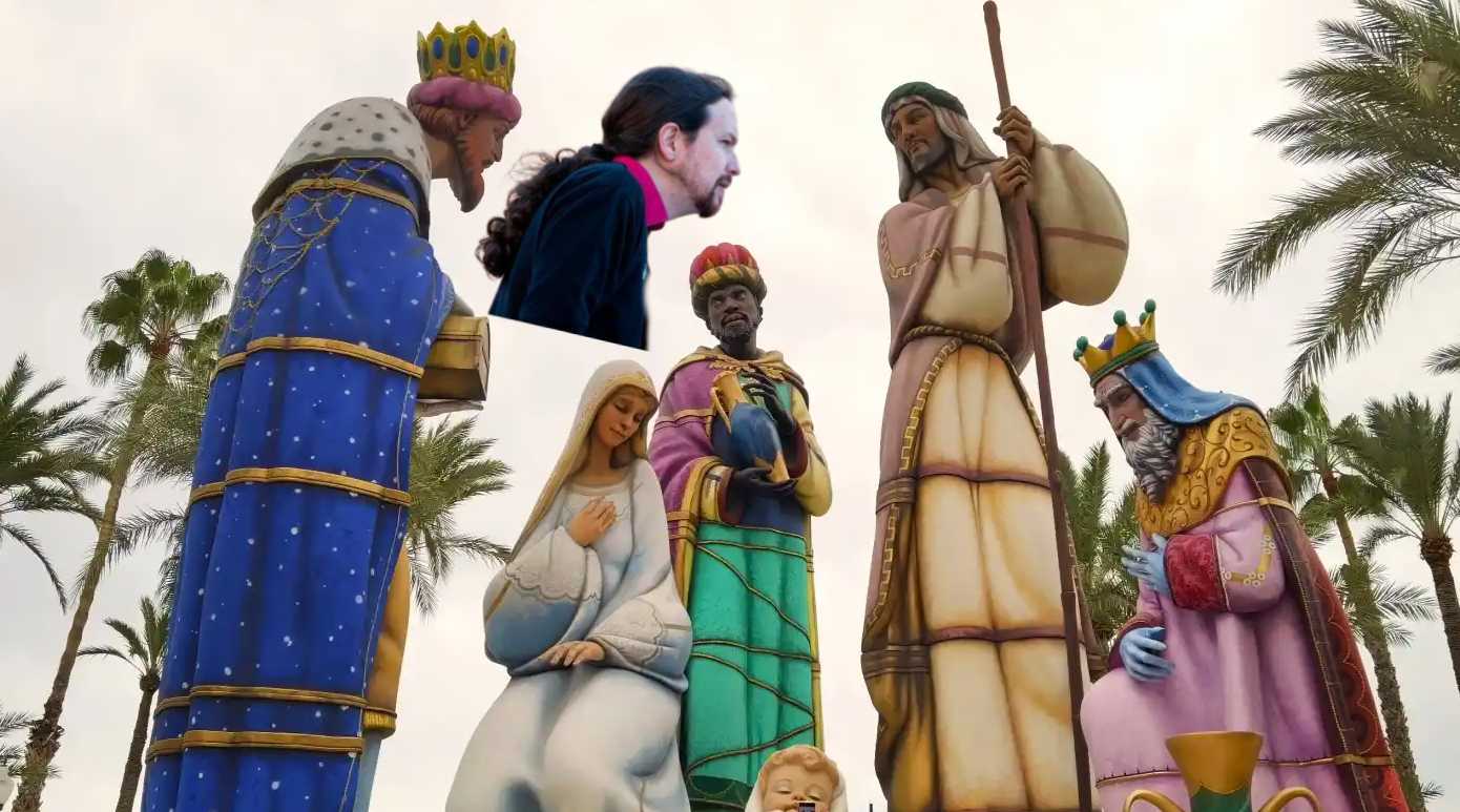 La figura gigante del rey Gaspar en Alicante se inspiró en Pablo Iglesias
