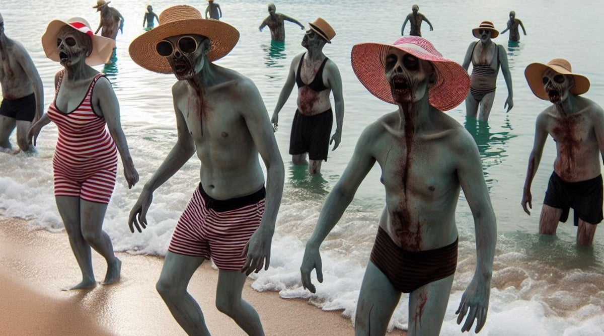 Bañistas mutantes en la Playa de San Gabriel en Alicante