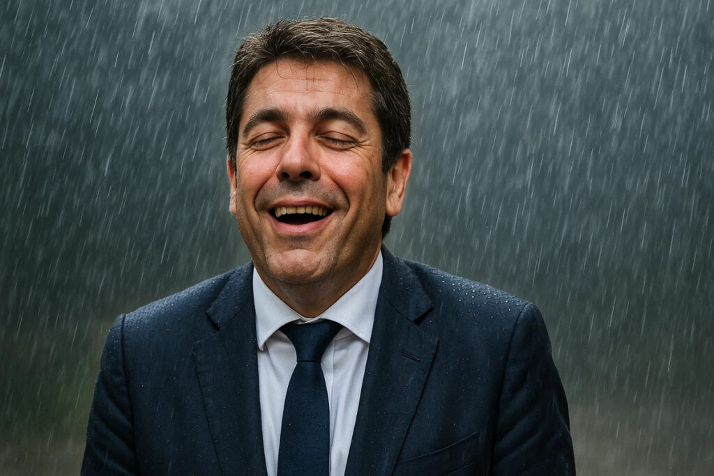 Mazón excitado con lluvia de fondo
